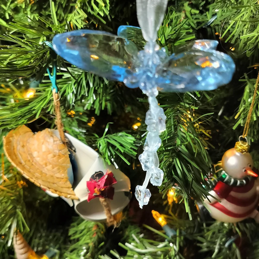 Two Dangling Butterfly Christmas Ornaments